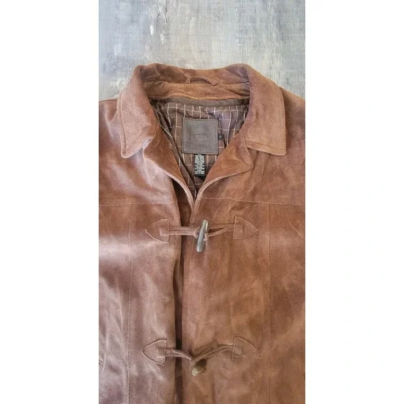 J.Crew Men's Large Brown 100%‎ Leather Suede Coat Zipper Lining Jacket EUC - Picture 3 of 16